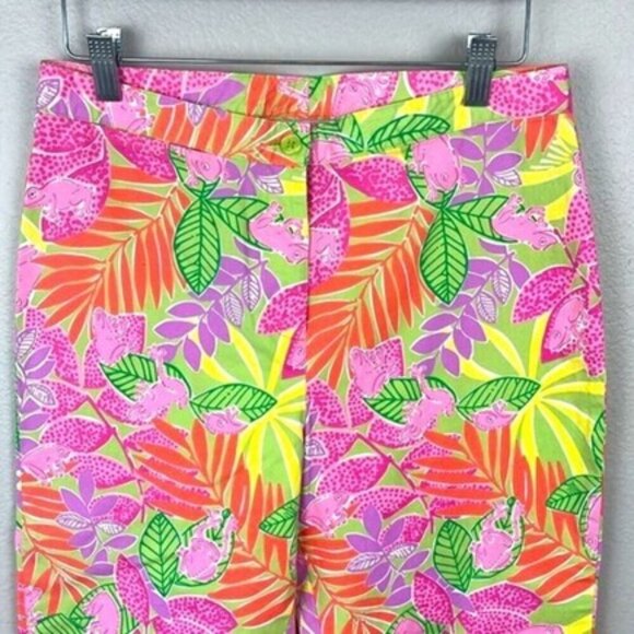 Lilly Pulitzer Pants Bottoms Up Tree Frog Pink Tropical Leaf High-Rise Capri 8 - Picture 3 of 11